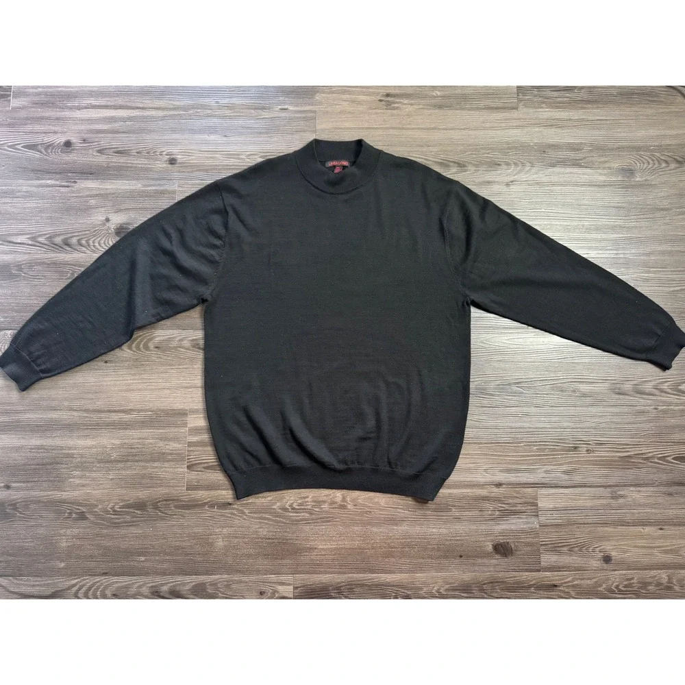 Linea Uomo Mens 3XLT Black Wool Blend Mock Neck Long Sleeve Knit winter Sweater